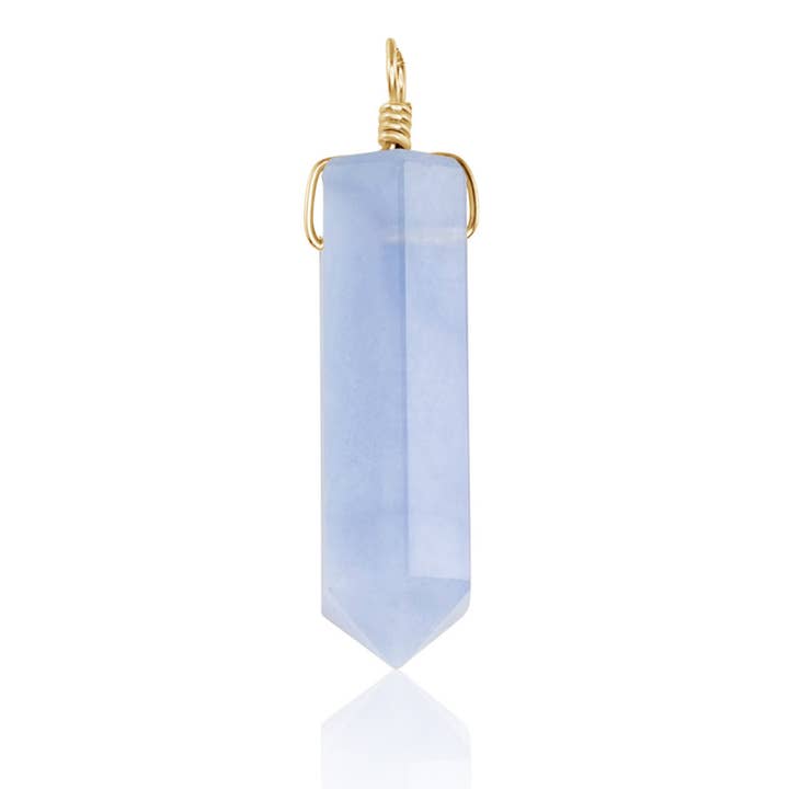 Large Blue Lace Agate Crystal Tower Point Generator Pendant for wholesale by Luna Tide