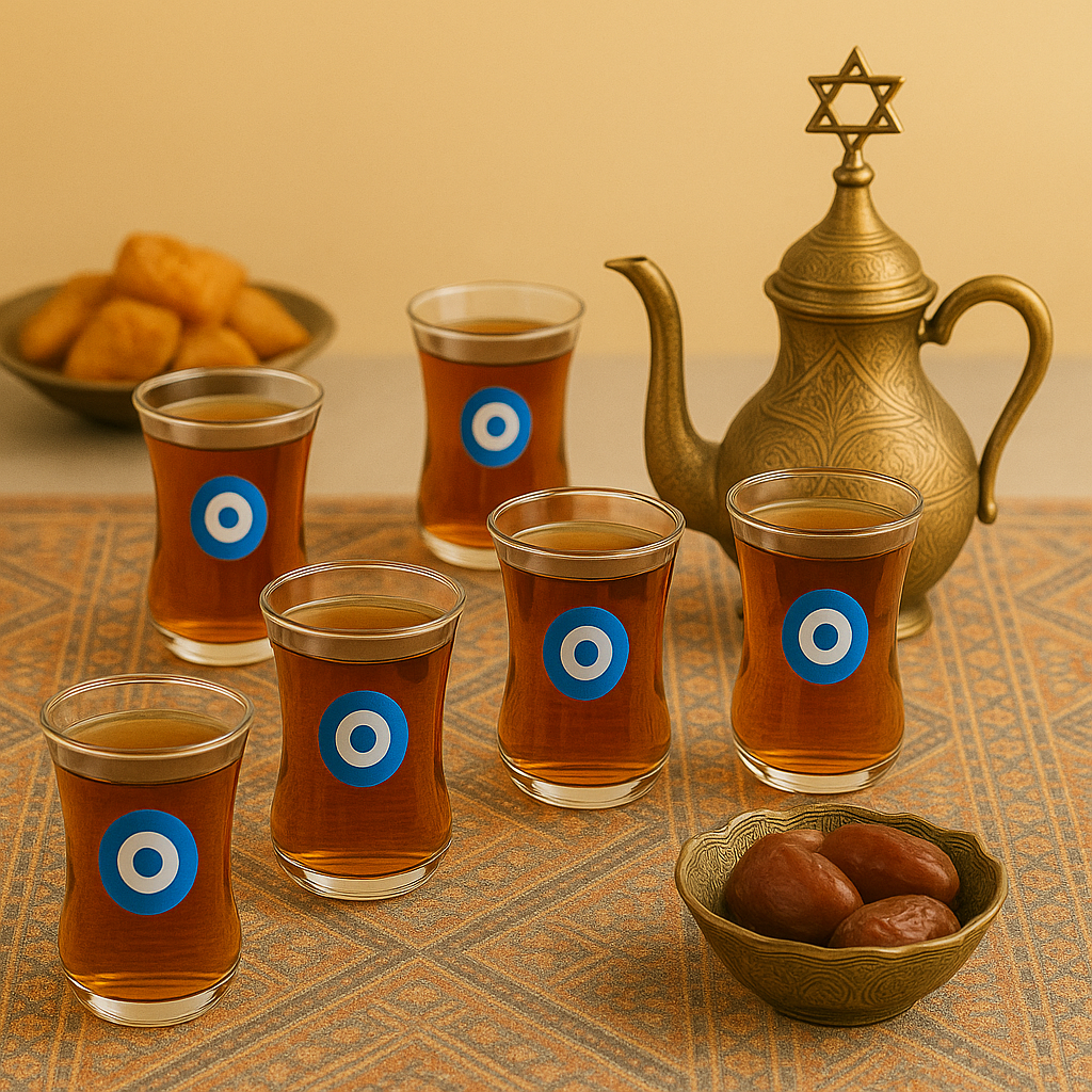 Mensch Kippah - Vendita all'ingrosso Tazza da tè/caffè - Set di 6 bicchieri da tè turchi con occhio diabolico1