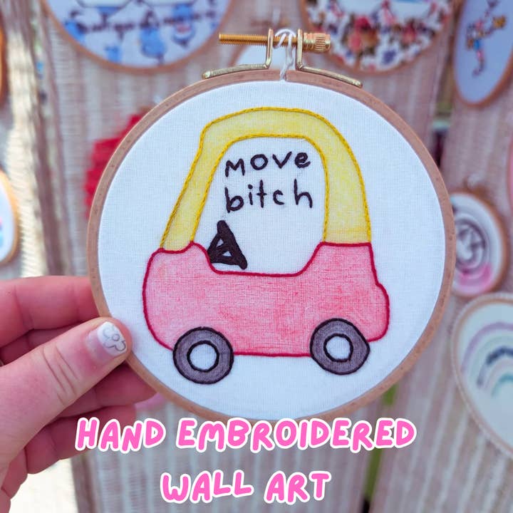 MOVE BITCH! embroidery wall art for wholesale by Catie Unthreaded