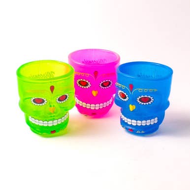 Mid America - Wholesale Shot Glass - Wisconsin Sugar Skull Shot Glass - Assorted 3ct0