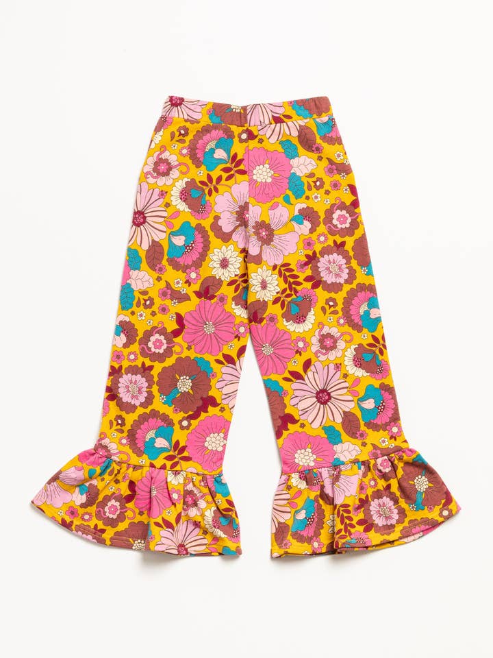 Golden Floral Retro Ruffle Pants for wholesale on Faire