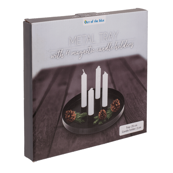 Out of the blue KG - Vente Bougeoirs - Porte-bougies rond en métal, Ø 25 cm, avec 4 porte-bougies magnétiques Ø 2 cm2