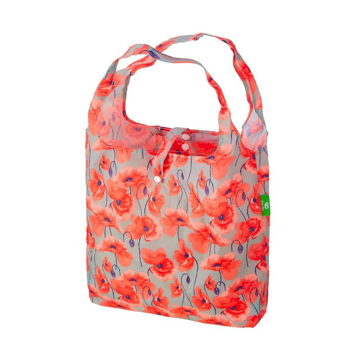 Eco Chic Lightweight Foldable Reusable Shopping Bag Poppies for wholesale by Eco Chic