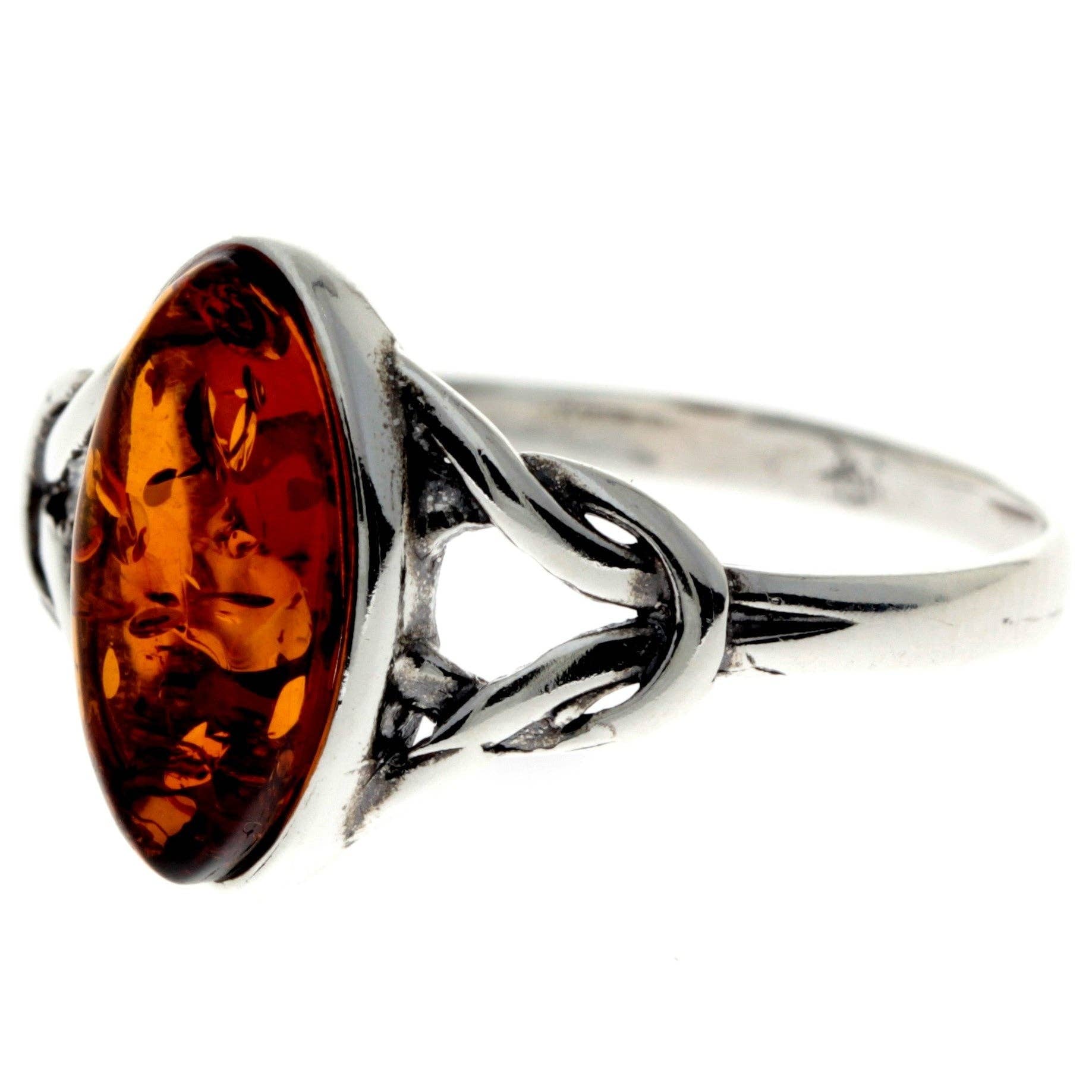 SilverAmber Jewellery - Wholesale Cocktail/Statement Ring - 925 Sterling Silver & Genuine Baltic Amber Celtic Classic Ring - 75032