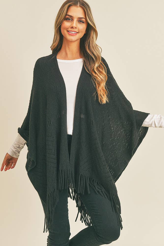 Hana - Wholesale Cardigan - Dames - Visgraat gebreide franje Ruana31