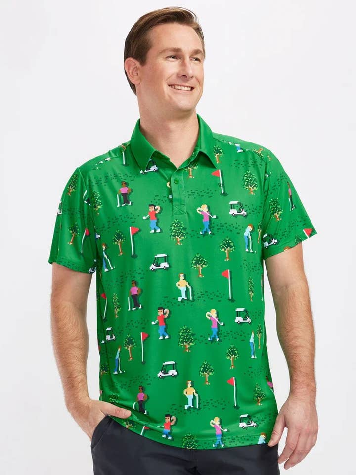 Tipsy Elves - Wholesale Polo - Men's - 8-Bit Birdie Golf Polo Shirt - Men's Fun Golf Apparel1
