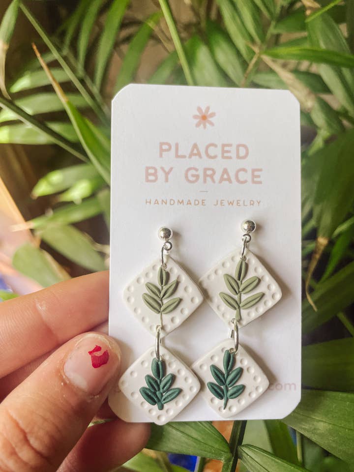 Handmade Fern Earrings, Plant Earrings, Plant Gifts for wholesale by Placed by Grace