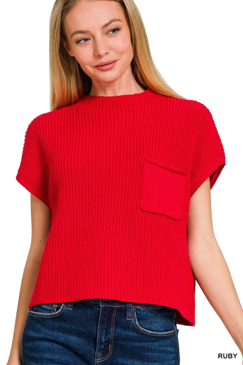 Vanilla Monkey – wholesale Knitted jumper – Women′s – Mock Neck Short Sleeve Cropped Sweater6