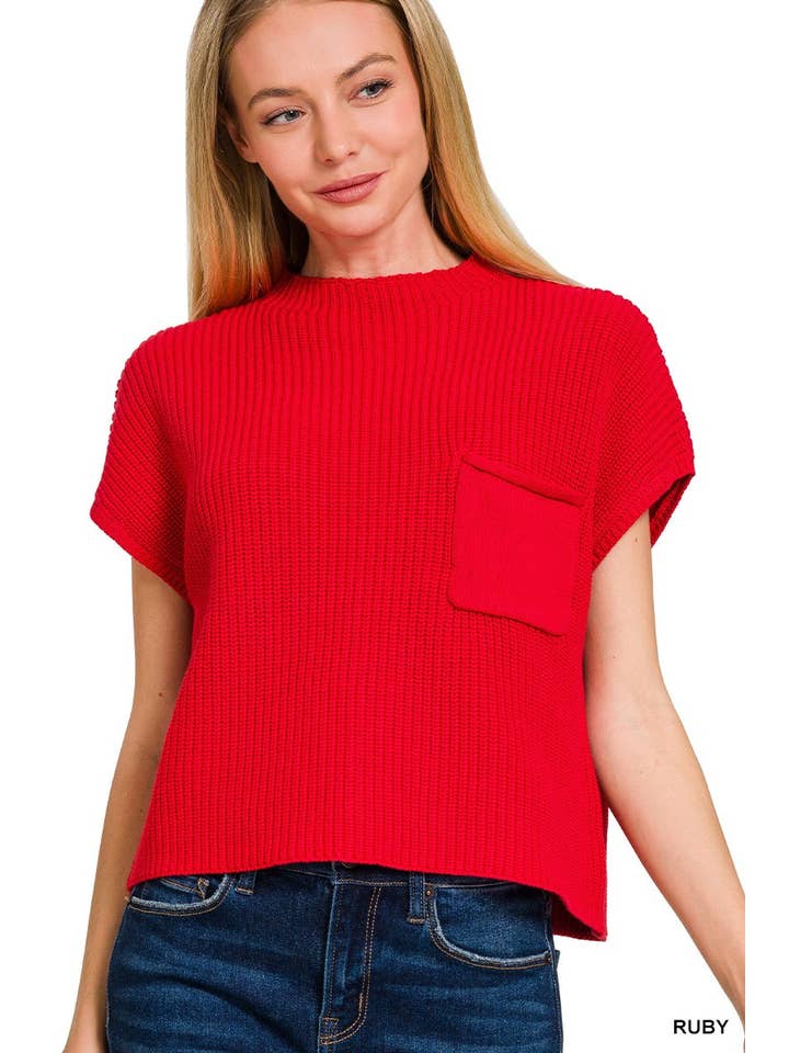 Vanilla Monkey – wholesale Knitted jumper – Women′s – Mock Neck Short Sleeve Cropped Sweater6