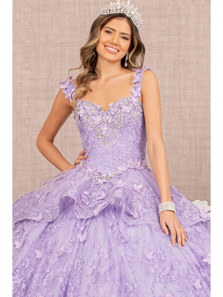 Tux-USA® - Wholesale Formele jurk - Dames - Jewel 3-D Quinceanera-jurk van mesh met vlinderapplicatie en open schouders7