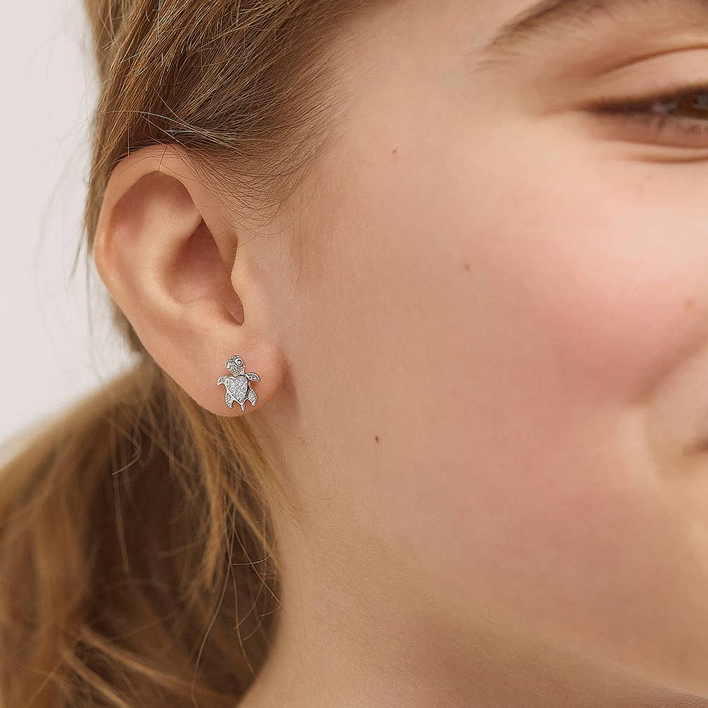 In Season Jewelry – Engroshandel Smykker - Børn – CZ skildpadde børn/piger øreringe CZ sjov - Sterling sølv11