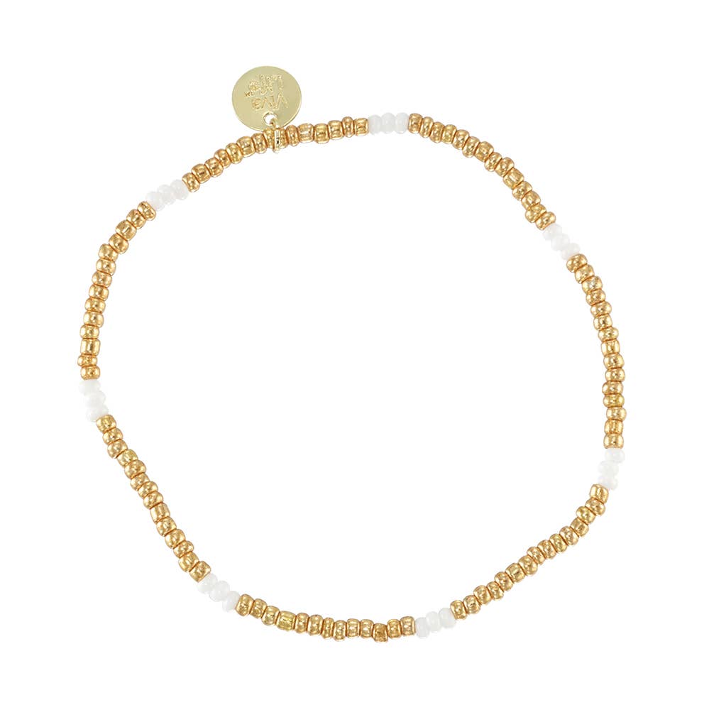 World End Imports Jewelry & Gifts - Wholesale Beaded Bracelet - White, Silver & Gold Metallic Seedbead Bracelet-12pcs1