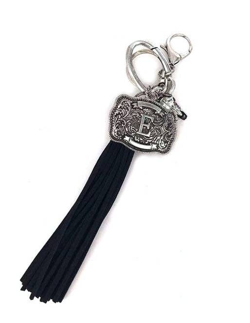 Snowing West - Wholesale Keychain - Unisex - Western Belt Buckle Initial Black Tassel Keychain4