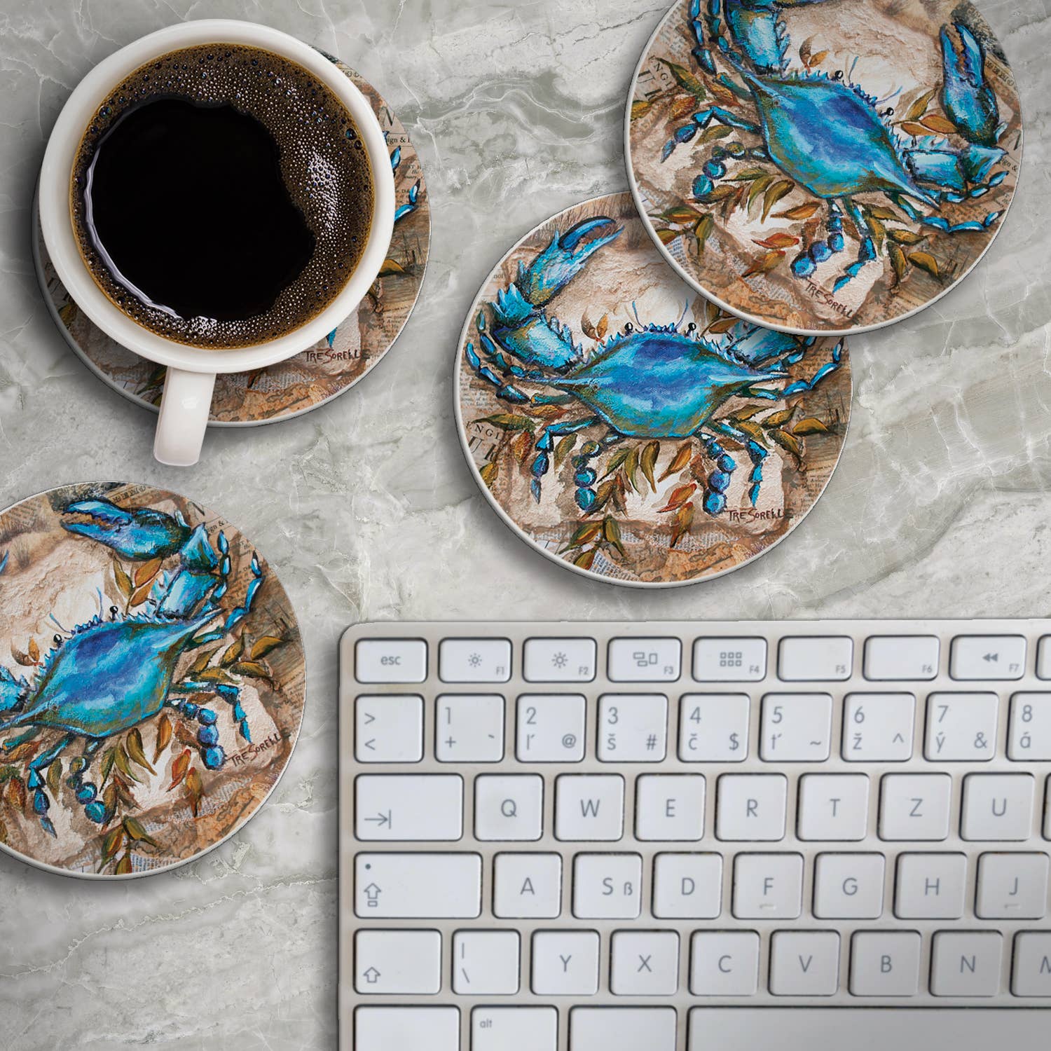 CounterArt/Highland Home/Thirstystone - Wholesale Coasters - Thirstystone "Blue Crab" Round Absorbent Stone Coaster 4pk4