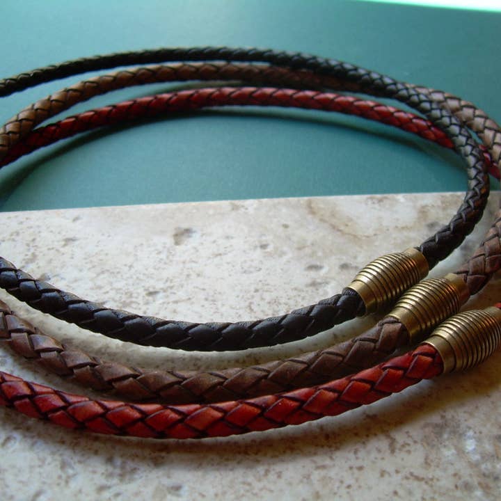 Urban Survival Gear USA - Wholesale Jewelry - Men's - Magnetic Clasp Braided Leather Necklace, Leather Necklace, Mens Necklace, Mens Jewelry, Mens Gift, Gift for Him, Leather Jewelry, His