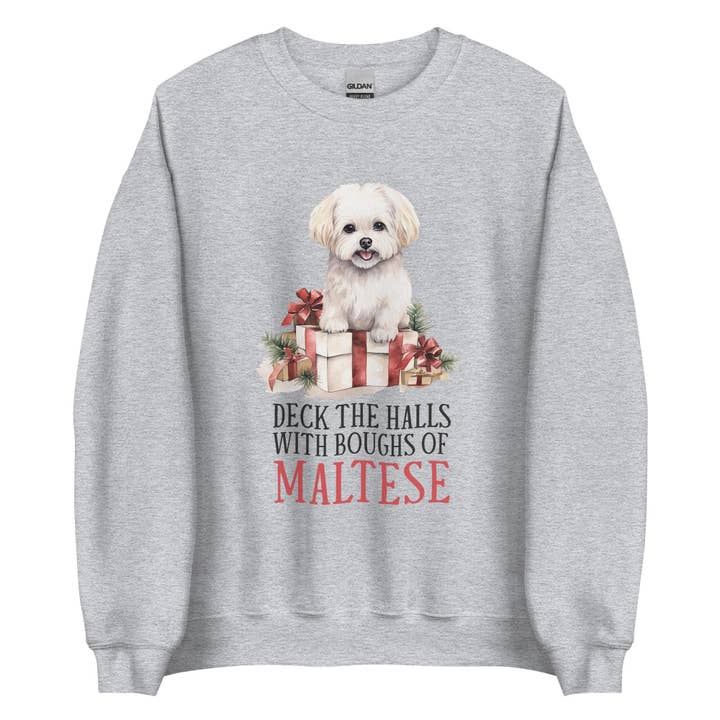 Deck the Halls avec des branches de chandail unisexe maltais pour la vente par SUNFLOWER DREAMS BOUTIQUE