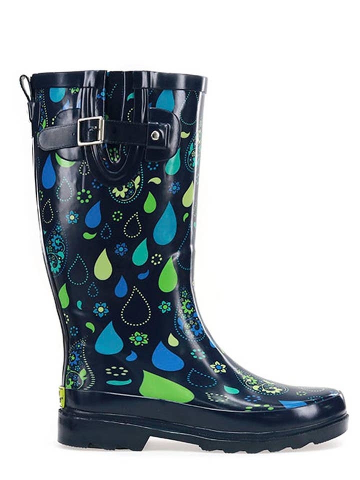 Women's Pouring Paisley Tall Rain Boot - Navy for wholesale by Western Chief