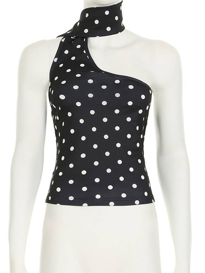 Mccolin - Wholesale Knit Top - Women's - Polka Dot One-Shoulder Top4