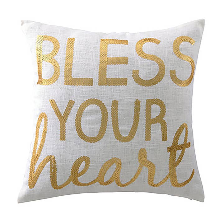 Bless Your Heart Sequin Embroidered Pillow for wholesale by Peking Handicraft