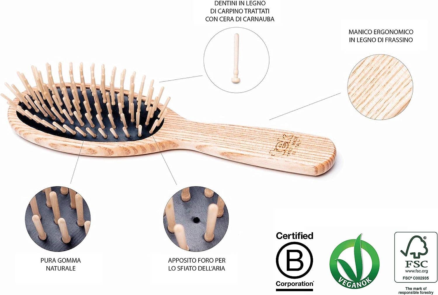 Tek Brushes – Engroshandel Hårbørste/kam – Stor oval børste med korte tænder i asketræ1