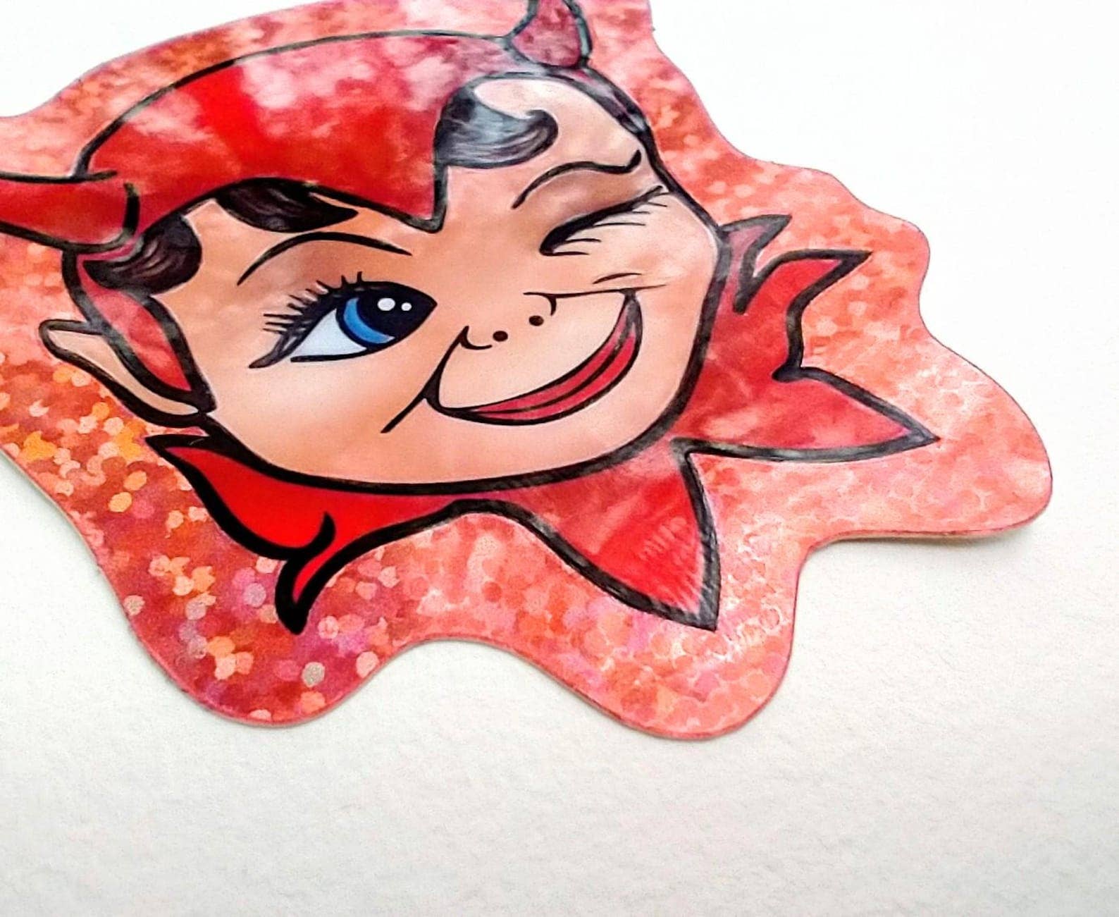 BoyPilot Goods - Wholesale Sticker - Cute Devil Sticker - Vintage Demon Red Glitter Decal1