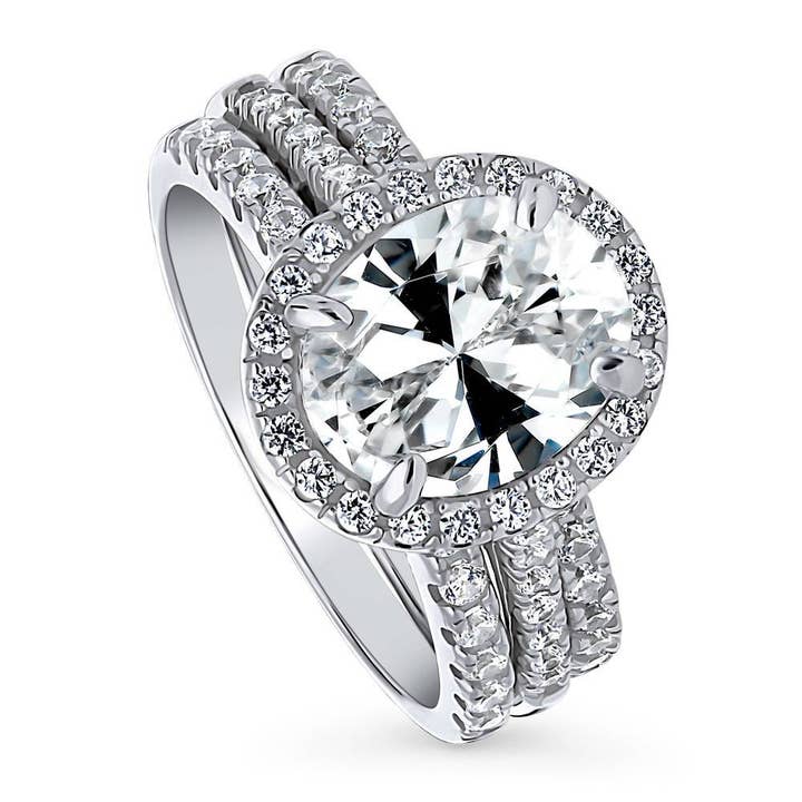 BERRICLE - Wholesale Engagement ring - BERRICLE Sterling Silver Halo Oval CZ Engagement Ring Set