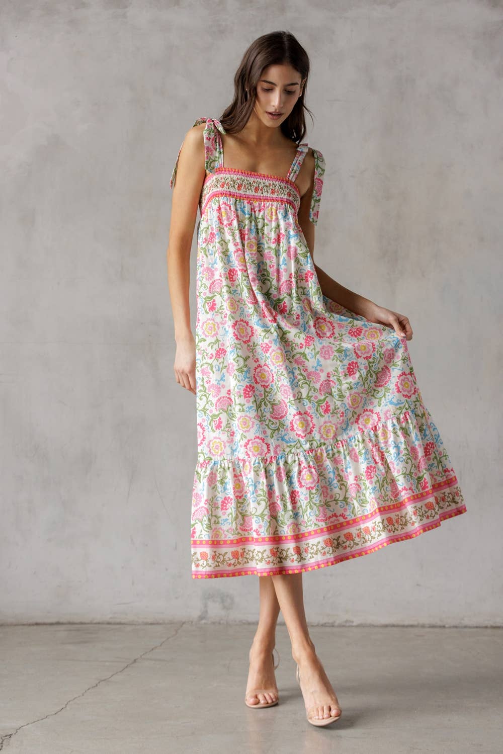 STORIA - Wholesale Dress - Women's - SJD7582 - MULTI FLORAL TIE MIDI DRESS11