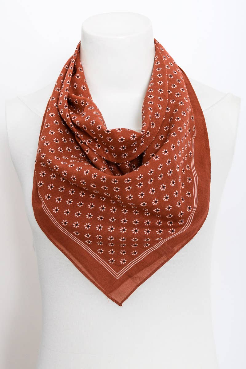 Leto Accessories - Wholesale Bandana - Women's - Cotton Daisy Bandana in Black, Rose, Yellow and Rust 🌼6