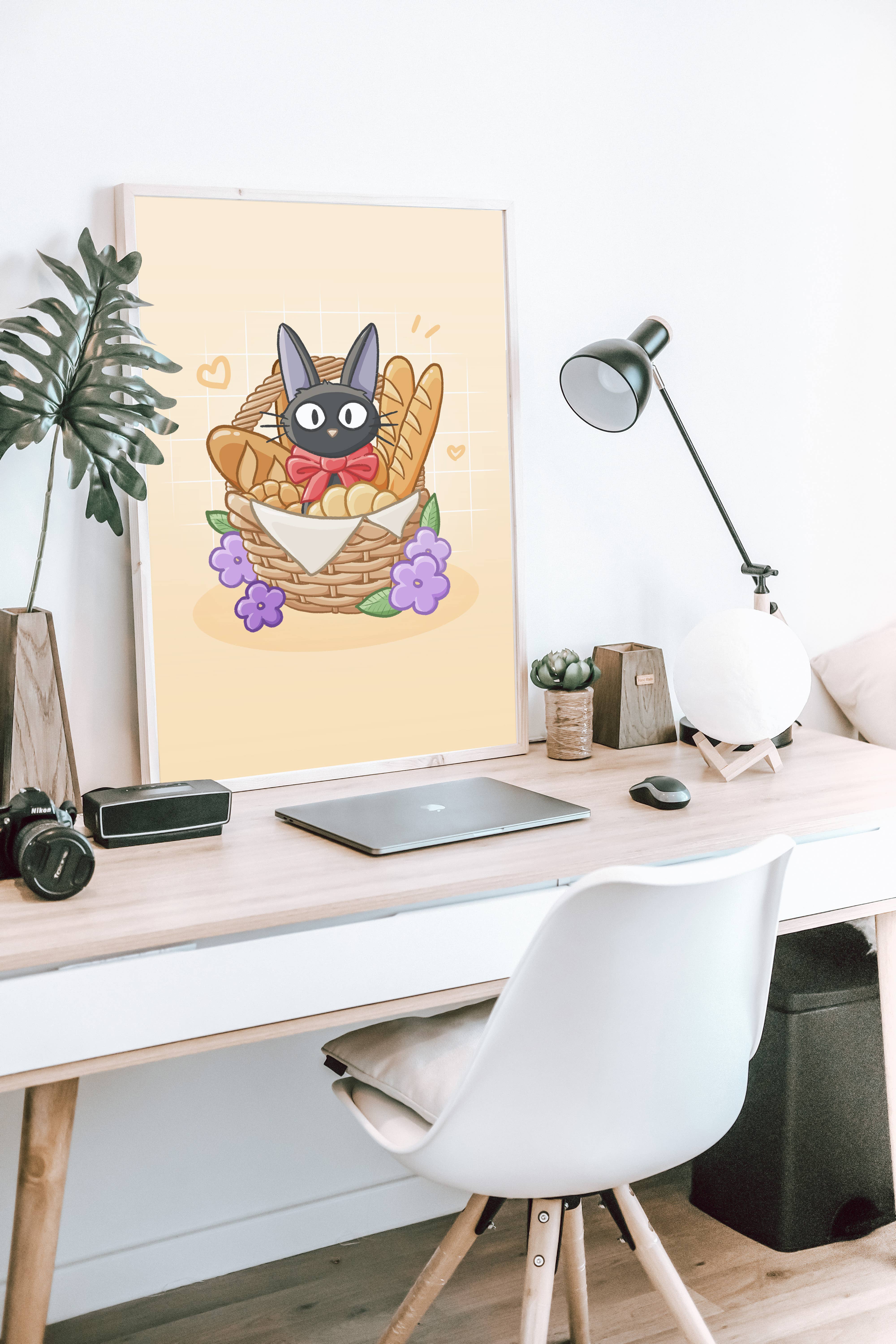 Sarah May Arts - Wholesale Art Print - Bakery Black Cat Print | Fine Line Anime Floral Art4