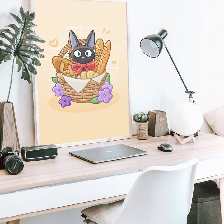 Sarah May Arts - Wholesale Art Print - Bakery Black Cat Print | Fine Line Anime Floral Art4