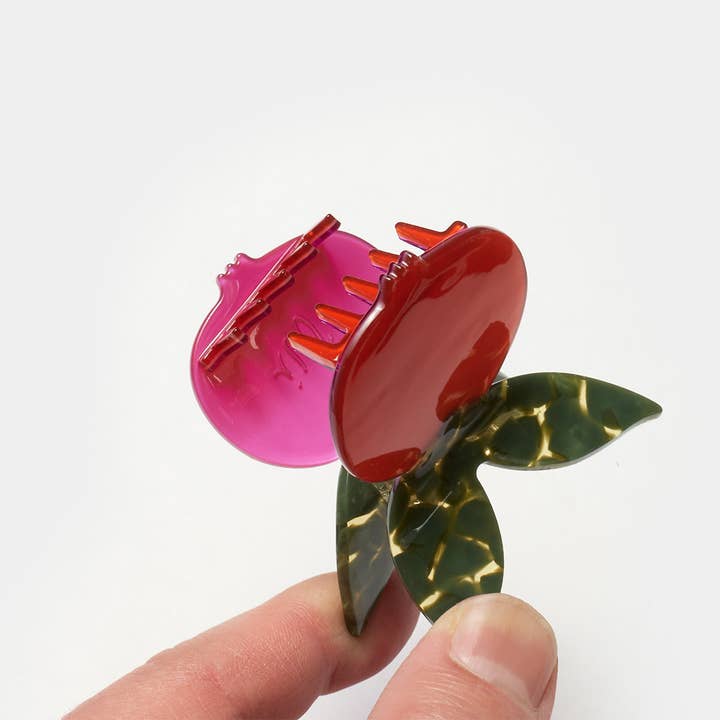 WINONA IRENE - Wholesale Hair Clip - Women's - Red Pomegranate Fruit Hair Claw with Butterfly Clip Handle2