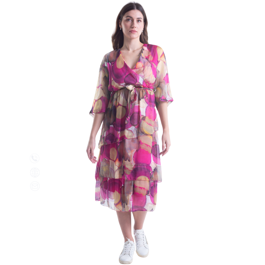 VeraMay - Vendita all'ingrosso Vestito - Donna - Abito floreale rosa in seta italiana VeraMay, modello 61710