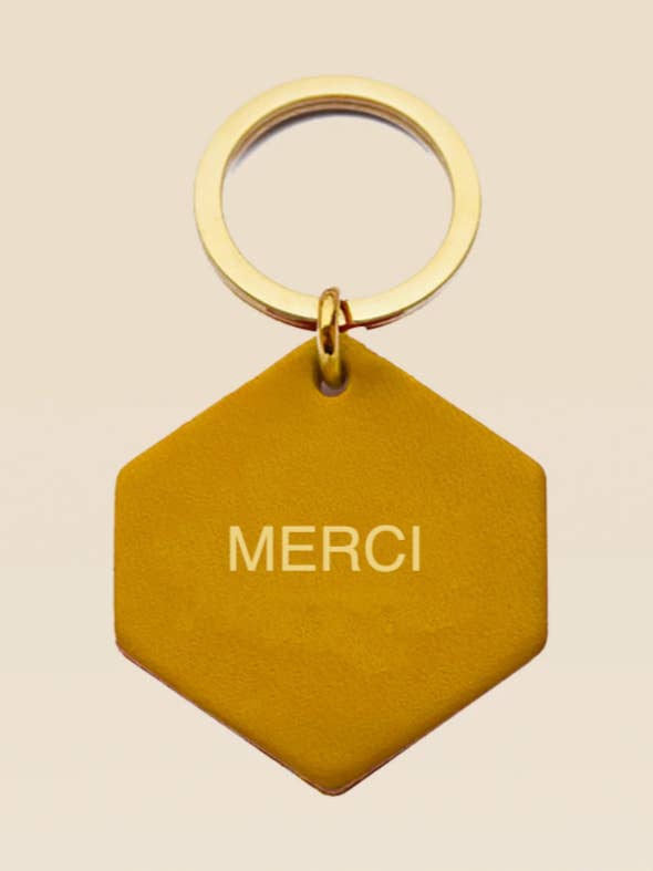 MERCI personalized yellow leather keychain for wholesale by FAUVETTE PARIS