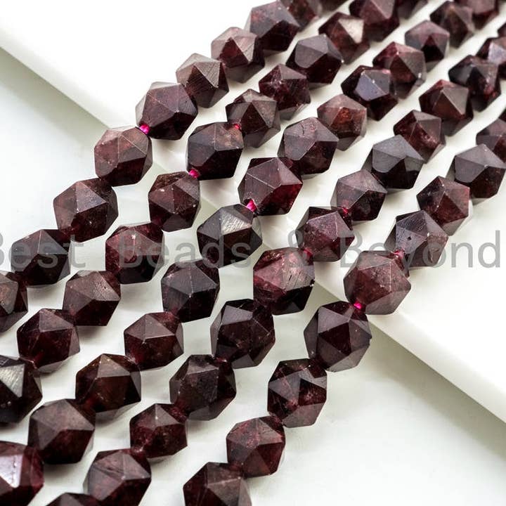 BestBeads&Beyond - Wholesale Beads - Diamond Cut Quality Natural Red Garnet beads, 6mm/8mm/10mm/12mm, Diamond Cut Faceted Round Gemstone Beads, 15.5inch strand, SKU#U130