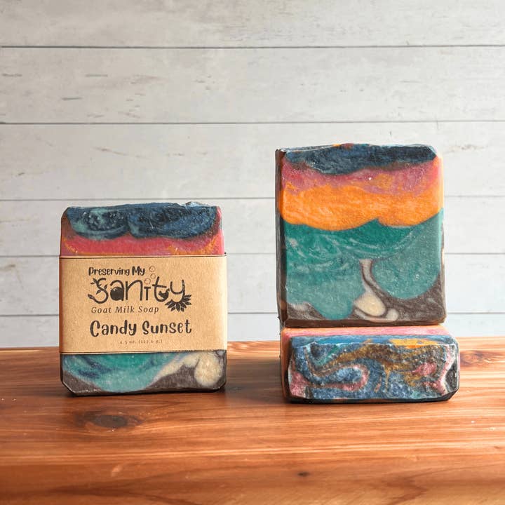 Candy Sunset Goat Milk Soap | Beach Themed Artisan Soap for wholesale by Preserving My Sanity Goat Milk Soap