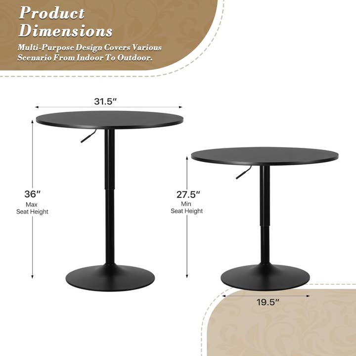 Height Adjustable Round Black Pub Tabletop Outdoor for wholesale on Faire2