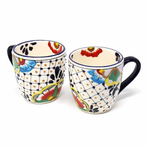 Encantada Handmade Pottery Set of 2 Mugs, Dots & Flowers for wholesale by Global Crafts