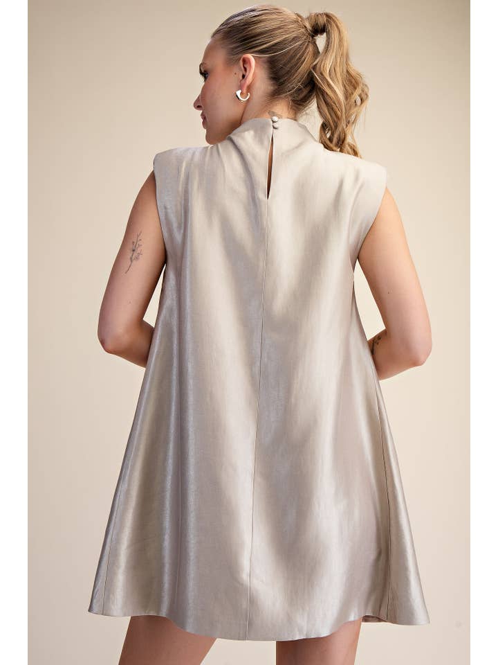 Glam - Wholesale Dress - Women's - Sleeveless Shoulder Pad Gathered Detail Mini Dress13