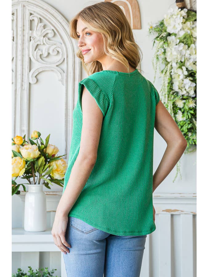 7th Ray – Engroshandel Strikket top - Dame – Solid Rib Knap-Front Flæseærme Top T515628