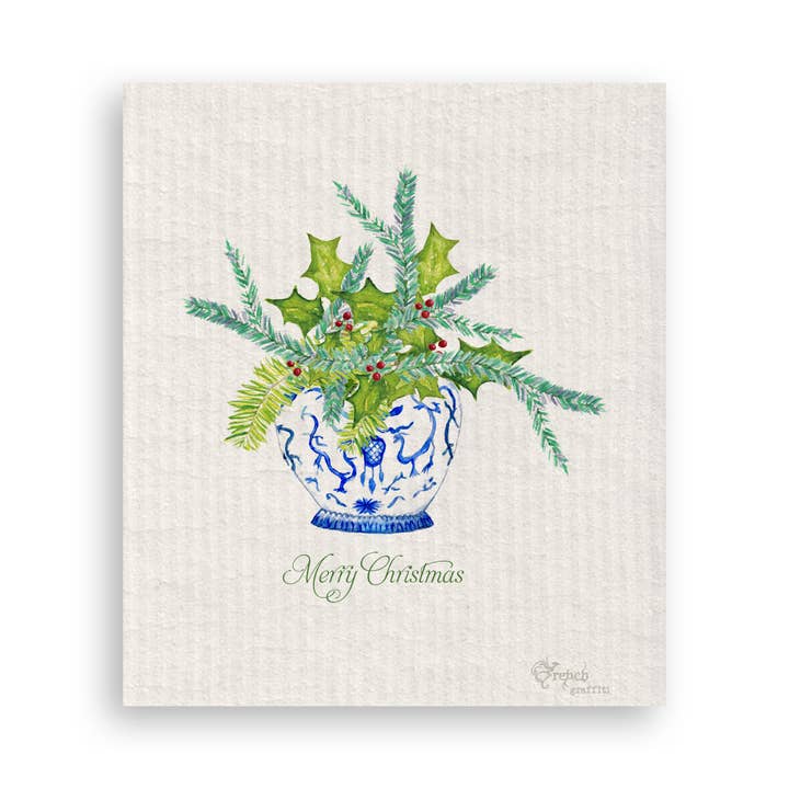 French Graffiti - Wholesale Tea Towel - Ginger Jar with Greens and Merry Christmas16