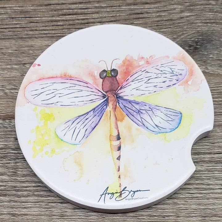 Posavasos de piedra arenisca con diseño de Mother Dragonfly para venta al por mayor de Angie Bryan Creations