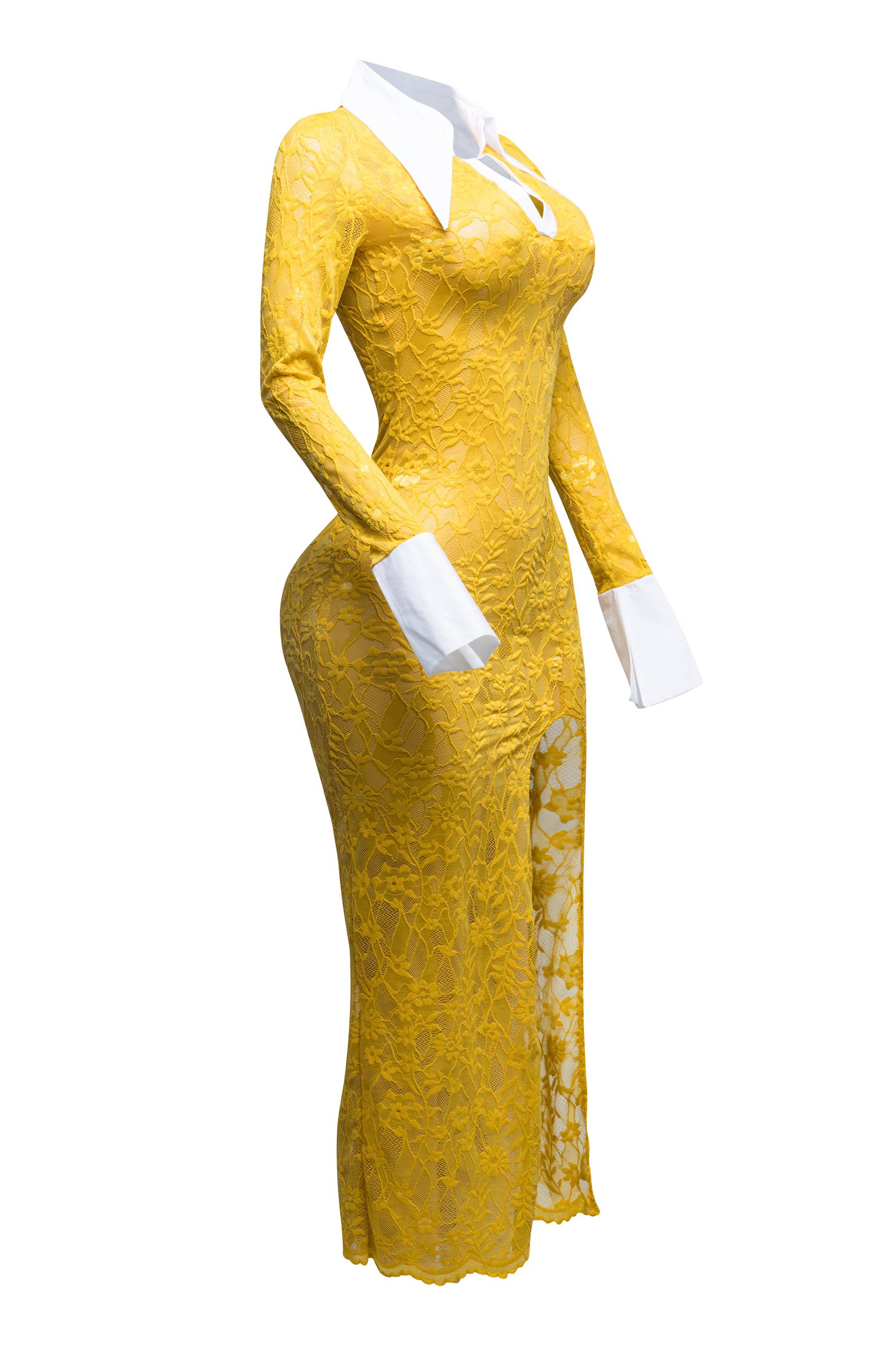 K Too - Vendita all'ingrosso Vestito - Donna - Abito lungo in pizzo con colletto Accent e spacco3