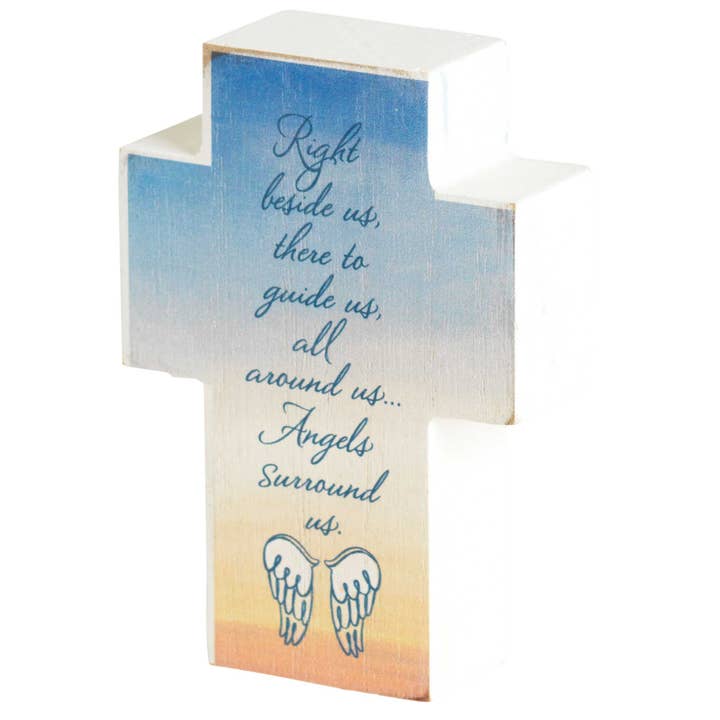 Cottage Garden – wholesale Decorative tabletop object – Tabletop Plaque Cross Angel Surround 3x4