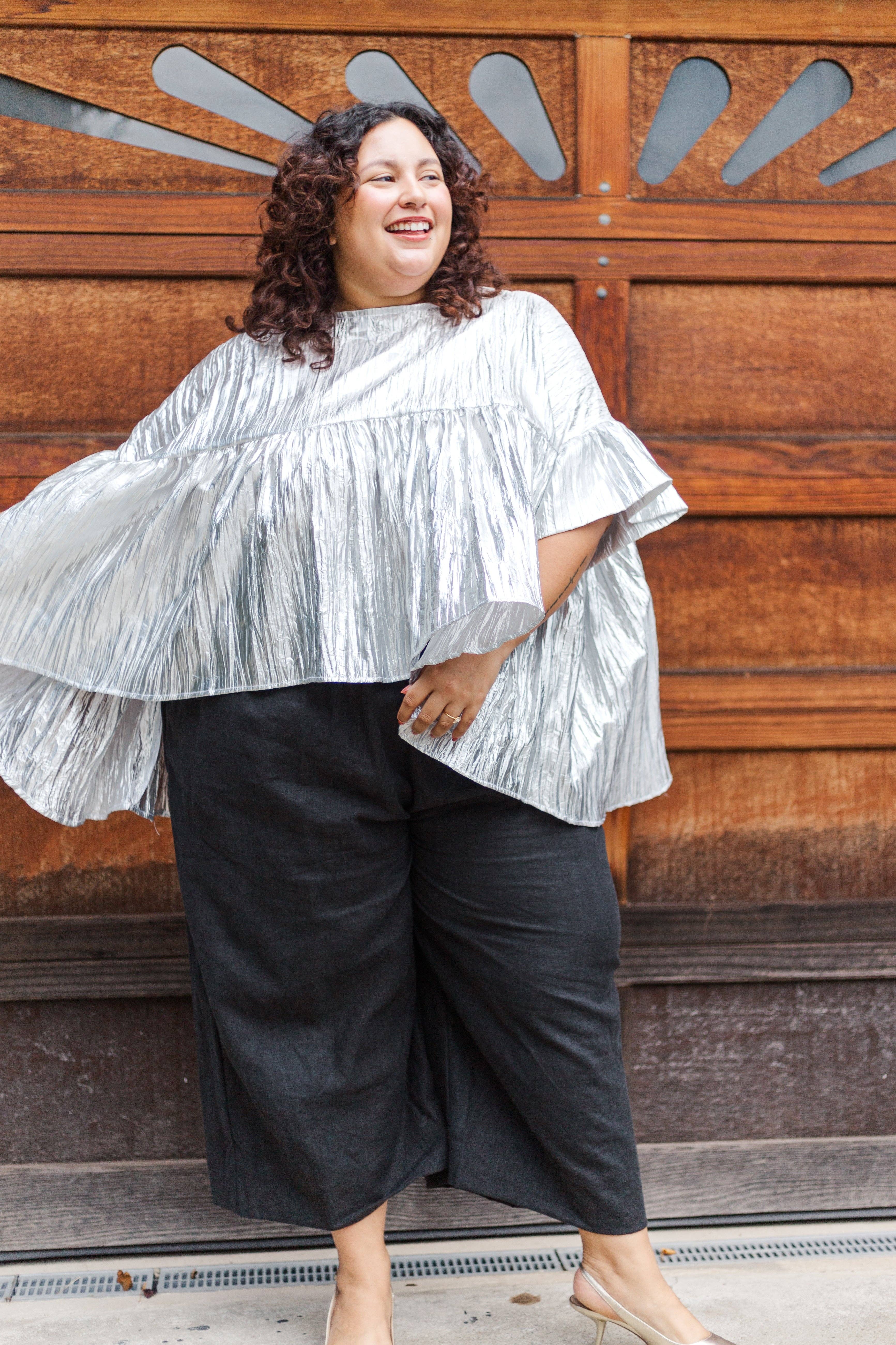 Nettle Studios - Wholesale Blouse - Women's - Size-Inclusive Plus Size Womens Silver Metallic Gathered Top16