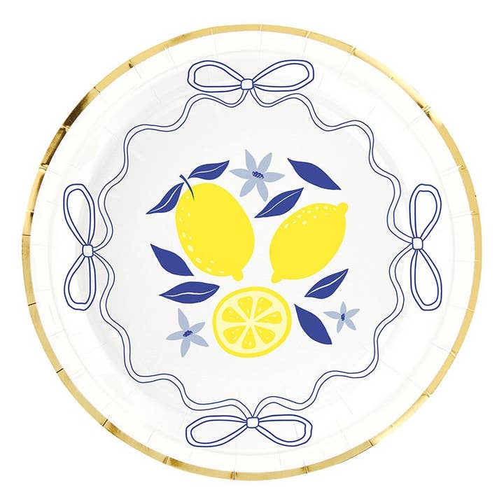 Foil Round Paper Plates - Lemon - 8ct for wholesale by Slant Collections by Creative Brands