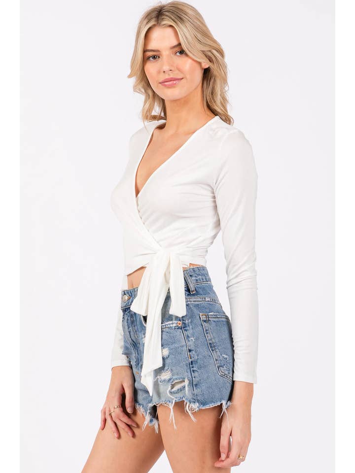 Final Touch - Wholesale Knit Top - Women's - Rayon Modal Wrap Self Tie Detail Top - T30146B