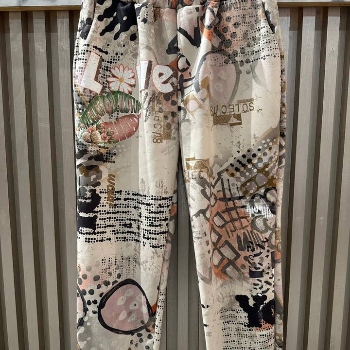 VISWBUA Calças de Treino Abstratas Urbanas Bege LOOWIE por atacado de LOOWIE