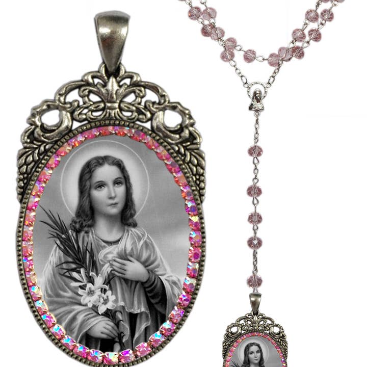 MariaSantissimaShop - Vendita all'ingrosso Collana con ciondolo/pendaglio - Goretti (Santa Maria) — Rosario Patrona delle vittime dello stupro; Vittime del crimine; Adolescenti; Giovani Moderni e Bambini di Maria - Gioielli fatti a mano