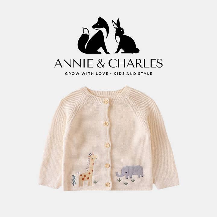 Annie & Charles® Embroidered Baby Sweater - Little Safari for wholesale by Annie & Charles