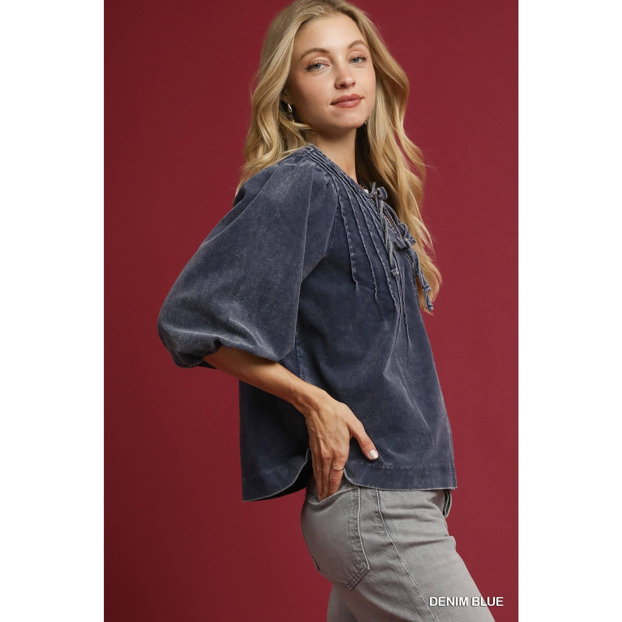 STYLE USA - Wholesale Tuniek - Dames - Corduroy blouse met pofmouwen1